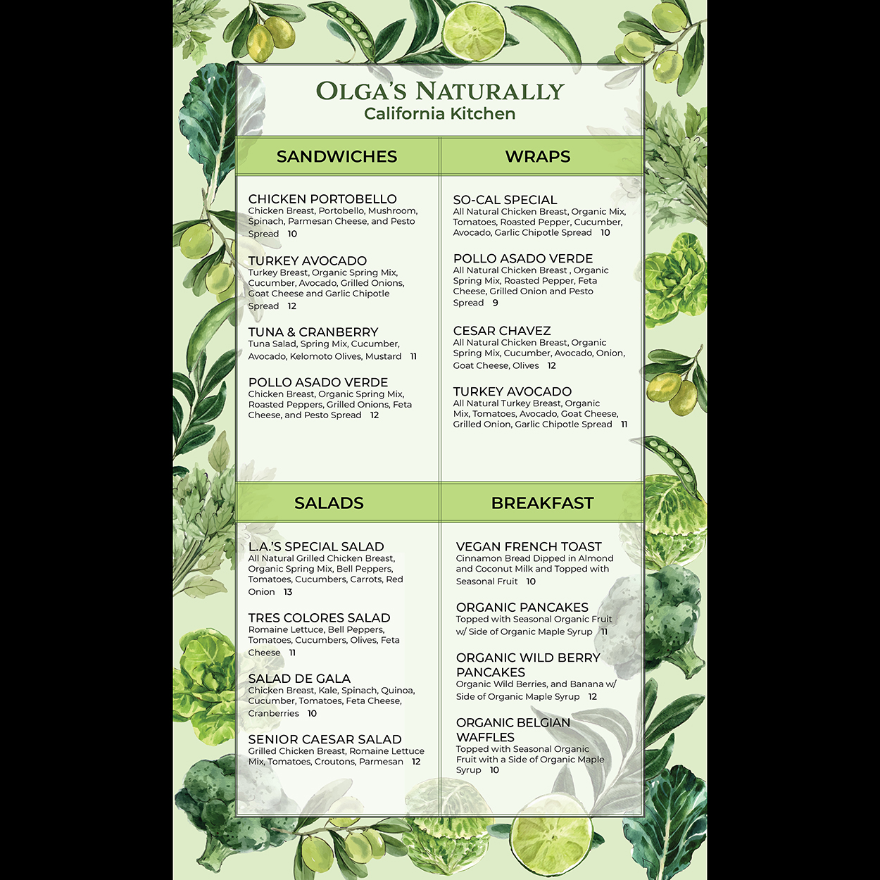 Natural Food Menu